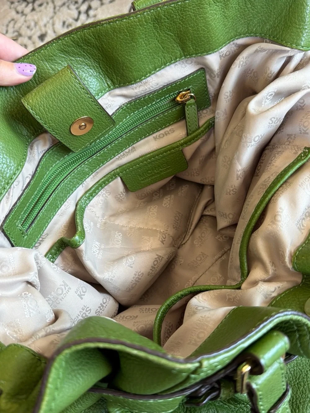 vintage michael kors green leather purse